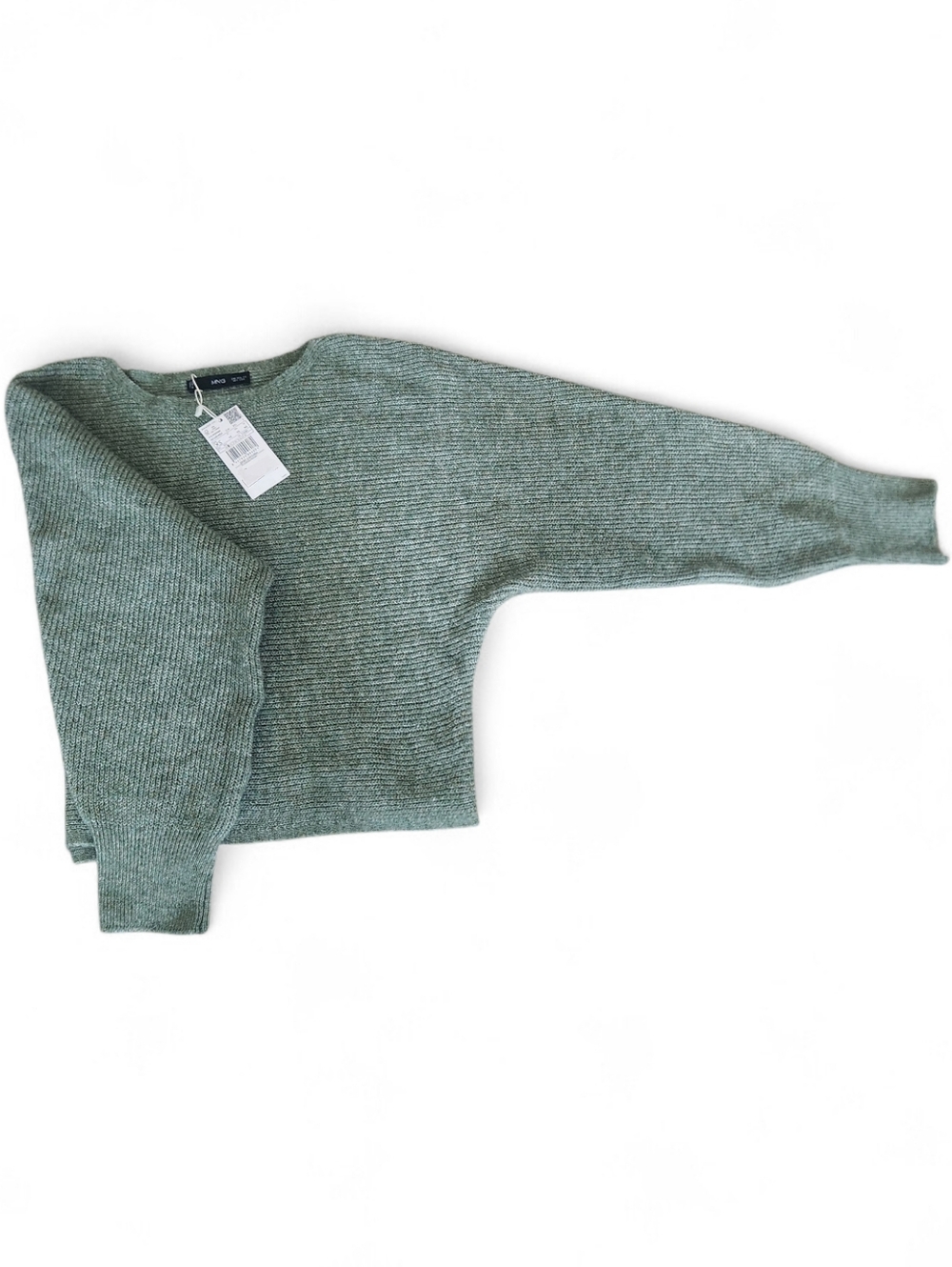 Mango Sage Green Knit Sweater Fits XS-SM Batwing Dolman Sleeve